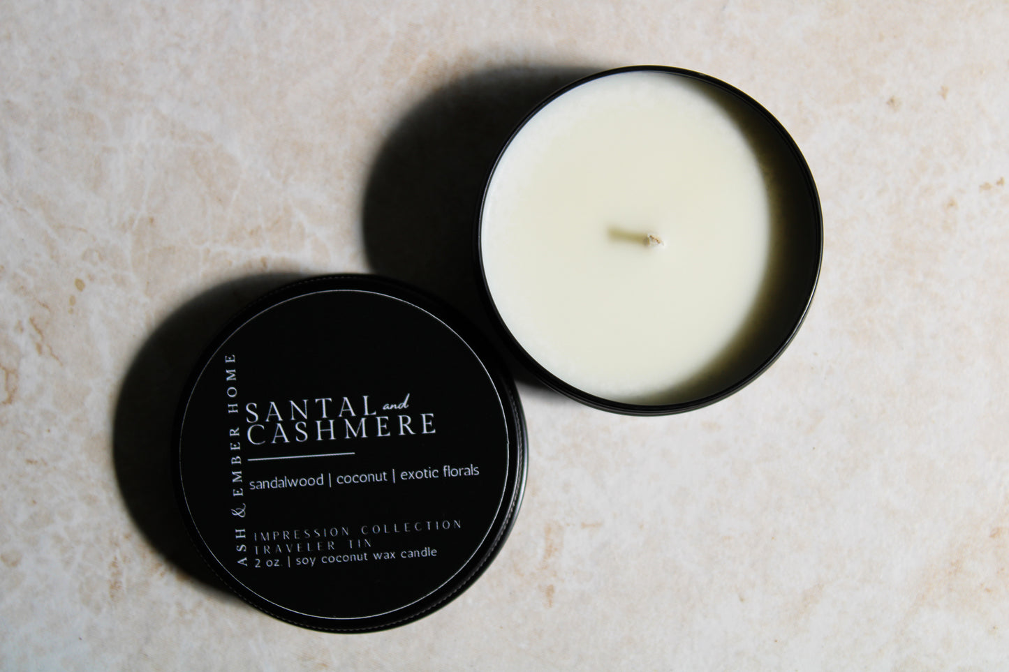 SANTAL AND CASHMERE - 2 OZ. TRAVELER TIN SOY CANDLE